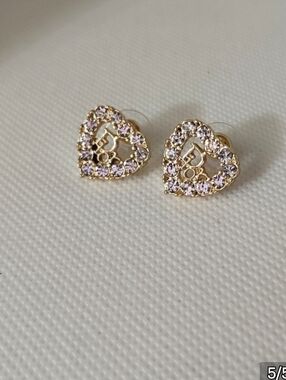 Gold Heart Crystal Stud Earrings with Clear Stones